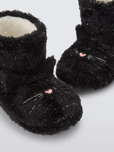 John Lewis Kids' Cat Boot Slippers, Black