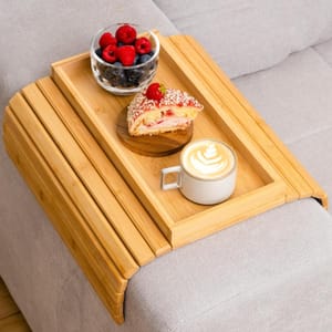 Bamboo Armrest Tray for Sofa Foldable Snack Surface