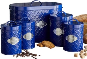 Neo Embossed Diamond Hexagonal Metal Canisters Set (Navy)