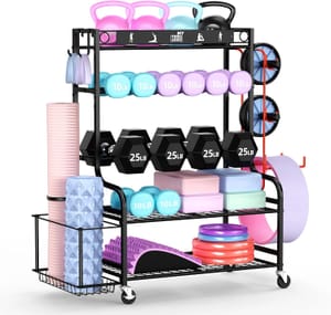 Mythinglogic Dumbbell Rack with Casters, 4-Tier Storage Organizer