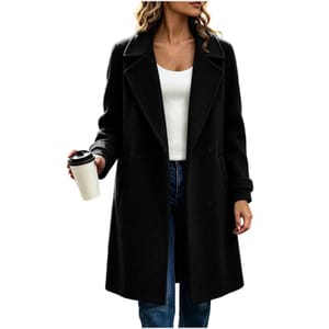 Women's Wool Coat: Long Winter Jacket, Button-down Lapel