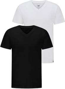 LEE Men's T-Shirt Slim Fit Twin Pack V-Neck Black/White