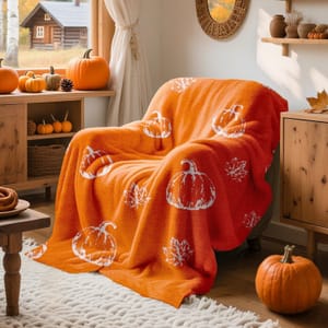 Lanpn Autumn Pumpkin Throw Blanket 410GSM Cozy Reversible 130x150