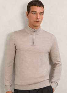 Merino Wool Half-Zip Funnel-Neck Jumper in Wheat Melange