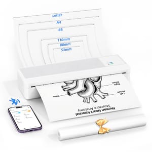LFPERT Portable A4 Thermal Printer, Wireless Bluetooth, White