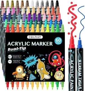 Colpart 60 Colors Dual-Tip Acrylic Pens: Extra-Fine & Dot Tip