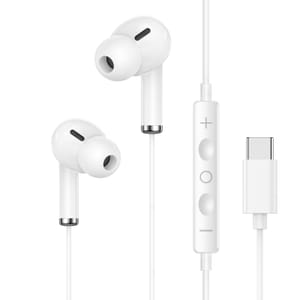 USB-C Wired Earbuds with Mic, Volume Control, Noise Cancelling, White