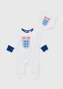 England Baby White Sleepsuit & Bib Set (0-18mths) 6-9 Months