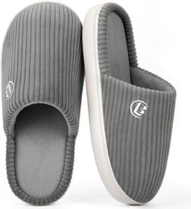 LongBay Women's Warm Slippers, Corduroy Memory Foam, Slip-On, Grey, 7-8
