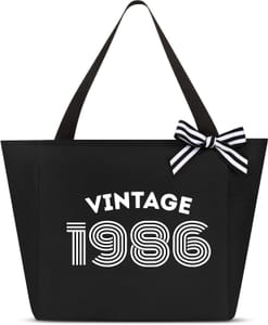 Vavabox 40th Birthday Tote Bag for Women, Black 1986