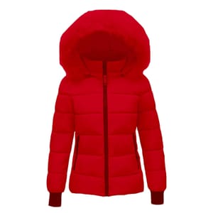 Plus-Size Women's Hooded Winter Coat, Red XL Fleece-Lined Puffer
