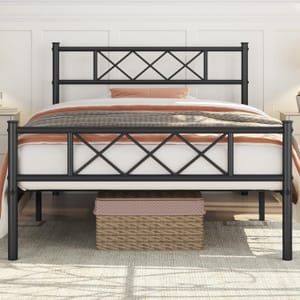Yaheetech 3ft Metal Bed Frame, 90x190cm, 180kg Capacity, 32cm Storage, Black