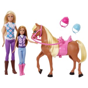Barbie Toy Horse & Doll Set, Barbie & Stacie with Helmets & Riding Accessories