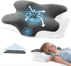 BRO Cervical Memory Foam Pillow with 2 Pillowcases