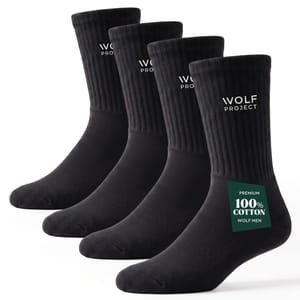 Wolf Project Mens Athletic Socks, 4 Pack, Black, 9-13
