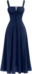 Blue L Women's Summer Boho Midi Dress with Front Slit