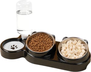 3-in-1 Cat Food and Water Bowl Set with Stand