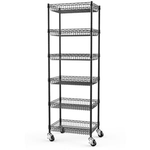 Himimi 6-Tier Wire Basket Shelving Unit with Wheels Black