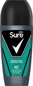 Sure Men Sensitive Roll on Deodorant Antiperspirant 6pack