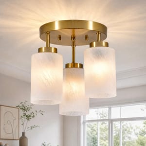 Gold Ceiling Light Fitting, 3-Light Glass Semi-Flush