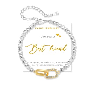 EXGOX S925 Sterling Silver Beaded Interlocking Ring Bracelet, Adjustable