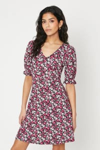 Petite Pink Ditsy Short Sleeve Jersey Mini Dress