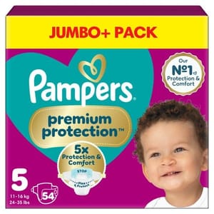 Pampers Premium Protection Nappies Taped Size 5 54 Nappies Jumbo+Pack