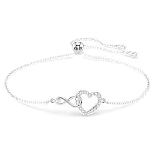 Hyperbola Bracelet Infinity and Heart, White, Rhodium Plated
