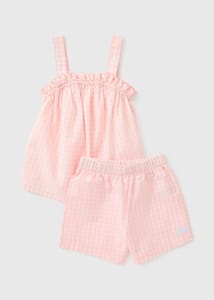 Girls Pink Gingham Pyjama Top & Short Set (4 Pink 4 Yrs