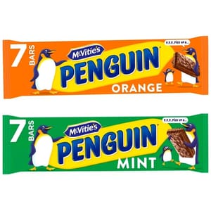 McVitie's Penguin Biscuit Bars 7 X 24.6g - Orange or Mint (95p/85p S&S)