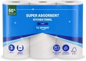 Amazon Super Absorbent Kitchen Towel, 3-Ply, 3 Rolls - £2.82 S&S Voucher