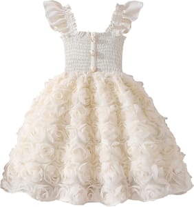 JiAmy Girls 3D Rose Tulle Dress Ruffle Party 7Y White