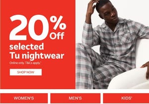 Argos Tu Clothing 20% Off Nightwear Inc Character From £4.80 + Free C&C