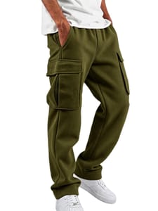Mens Wide Leg Trousers Baggy Joggers Streetwear Army Green