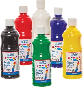 Baker Ross FN163 Primary Colours Poster Paints, 6 X 600ml