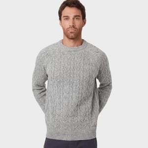 Threadbare Mens Grey Cable Knit Crew Jumper - Small Only
