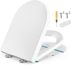 SONGMICS Elongated D-Shaped Toilet Seat with Adjustable Shelf, Freestanding