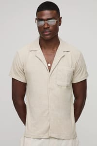 boohooMAN Regular Fit Revere Towelling Shirt