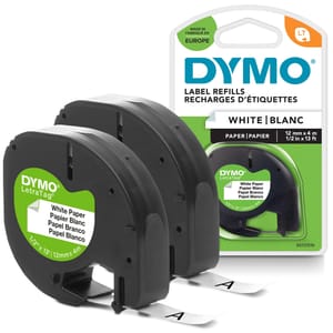 DYMO LetraTag Paper Labels, 12 Mm X 4 M, 2-Pack