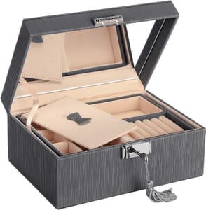 SONGMICS 2-Layer Jewellery Box with Lockable Foldable Tray Removable Divider