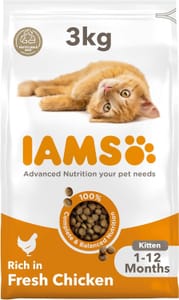 DEAL STACK - IAMS Vitality Dry Kitten Food with Chicken 3 Kg - £9.41 S&S Voucher