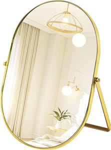 Royuext Oval Tabletop Mirror with Adjustable Frame (Gold)