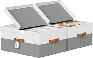 Homsorout Large Fabric Storage Box with Double Lids, Divider 60L