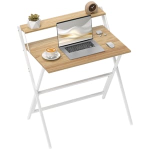 HOMCOM Folding Desk with Monitor Shelf, 81.5 Cm, Wood Finish