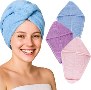 Lafefe 3-Pack Microfiber Hair Towel Wrap (Pink/Blue/Purple)