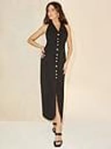 Tailored Multi Button Dress - Black