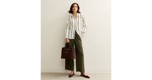 Khaki Pull on Wide Leg Trousers