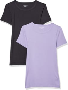 Amazon Essentials Women's Slim-Fit Crewneck Tee, Pack 2, Black/Lavender, M