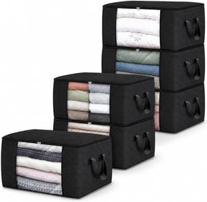 6-Pack Zip Storage Bags, Black Fabric for Bedding