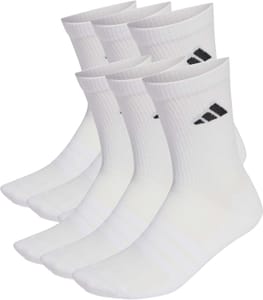 Adidas Unisex Cushioned Crew Socks, 6 Pair Pack, White/black, 10.5-12.5